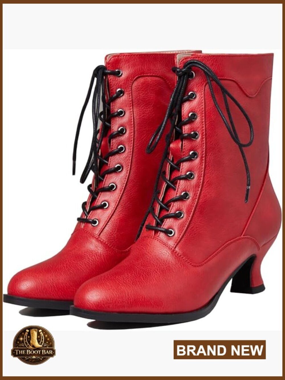 Victorian Ankle Boots - Mid Calf, Round Toe, Chunky Heel, Lace Up